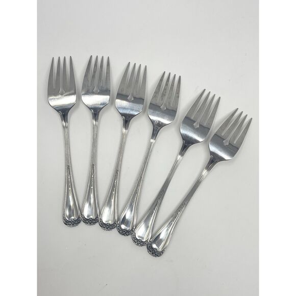 Rogers Co. Stanley Roberts TRIO ROSE PETAL Stainless Set of 5 Salad Forks 6.5” - Picture 4 of 5